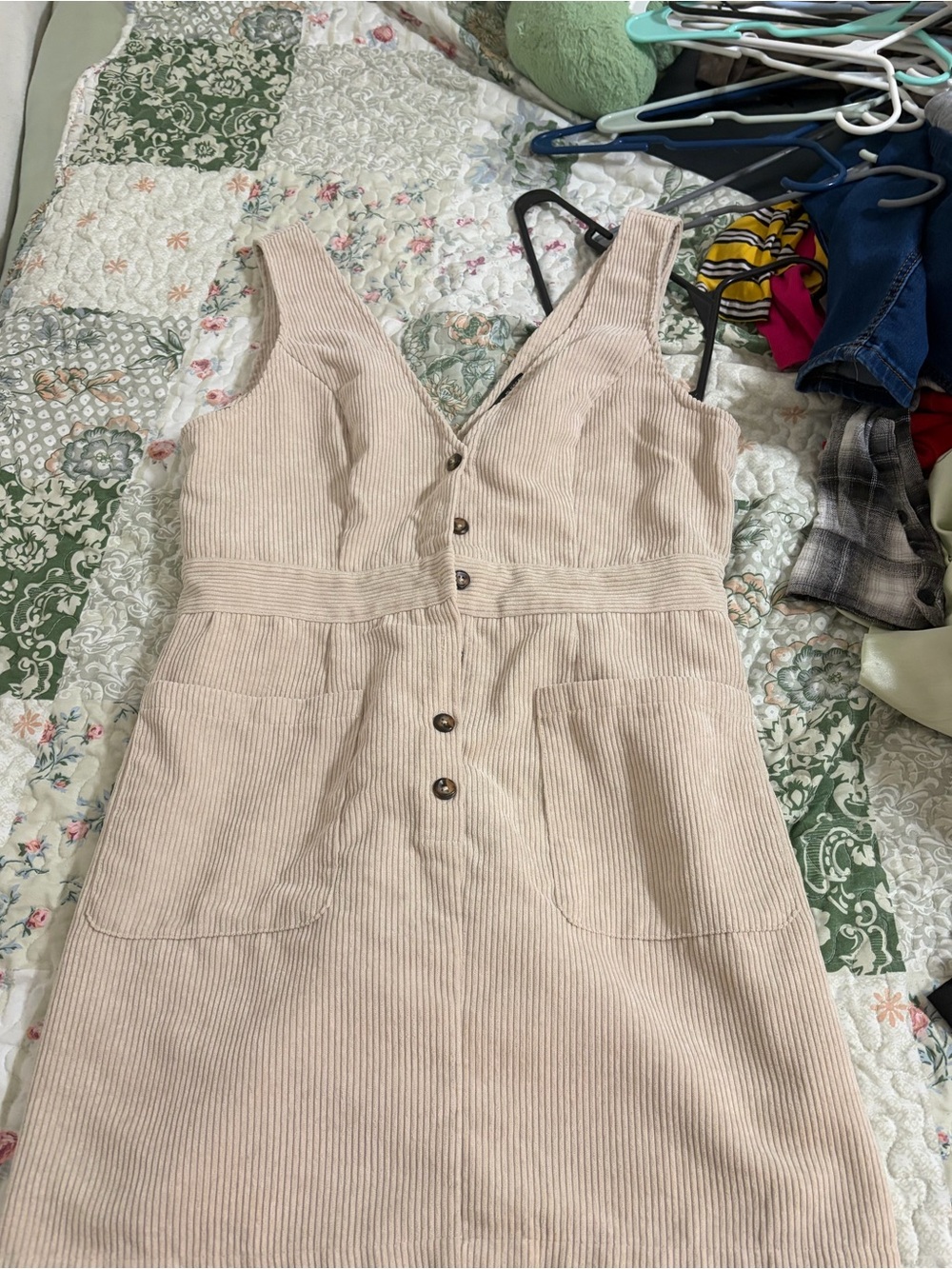 SHEIN Light Beige Corduroy Button-Front Midi Dress